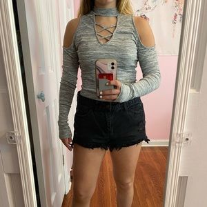 Sweet Claire Long sleeve top w/ criss cross chest